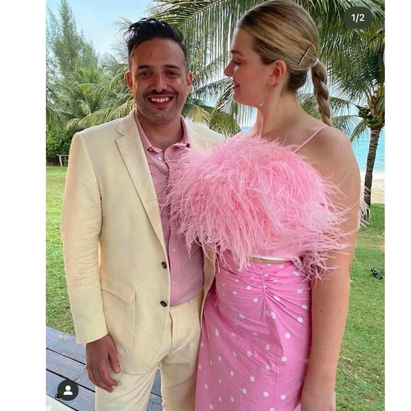 SGinstar Pink Ostrich Feather Fuzzy Sleeveless Cami Camisole Crop Tank Top Sz S - Picture 12 of 12